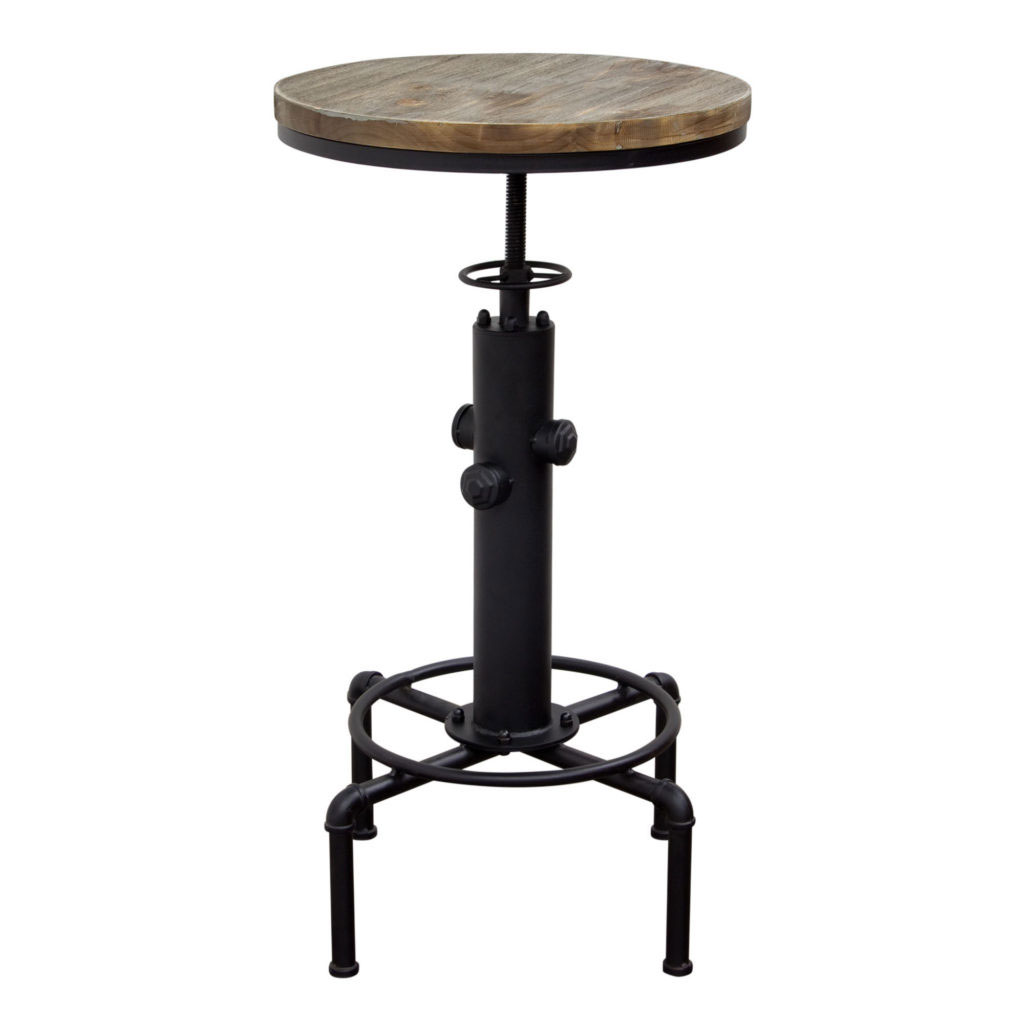 Brooklyn Adjustable Height Bistro Table with Weathered Grey Top and Black Powder Coat “Hydrant” Base