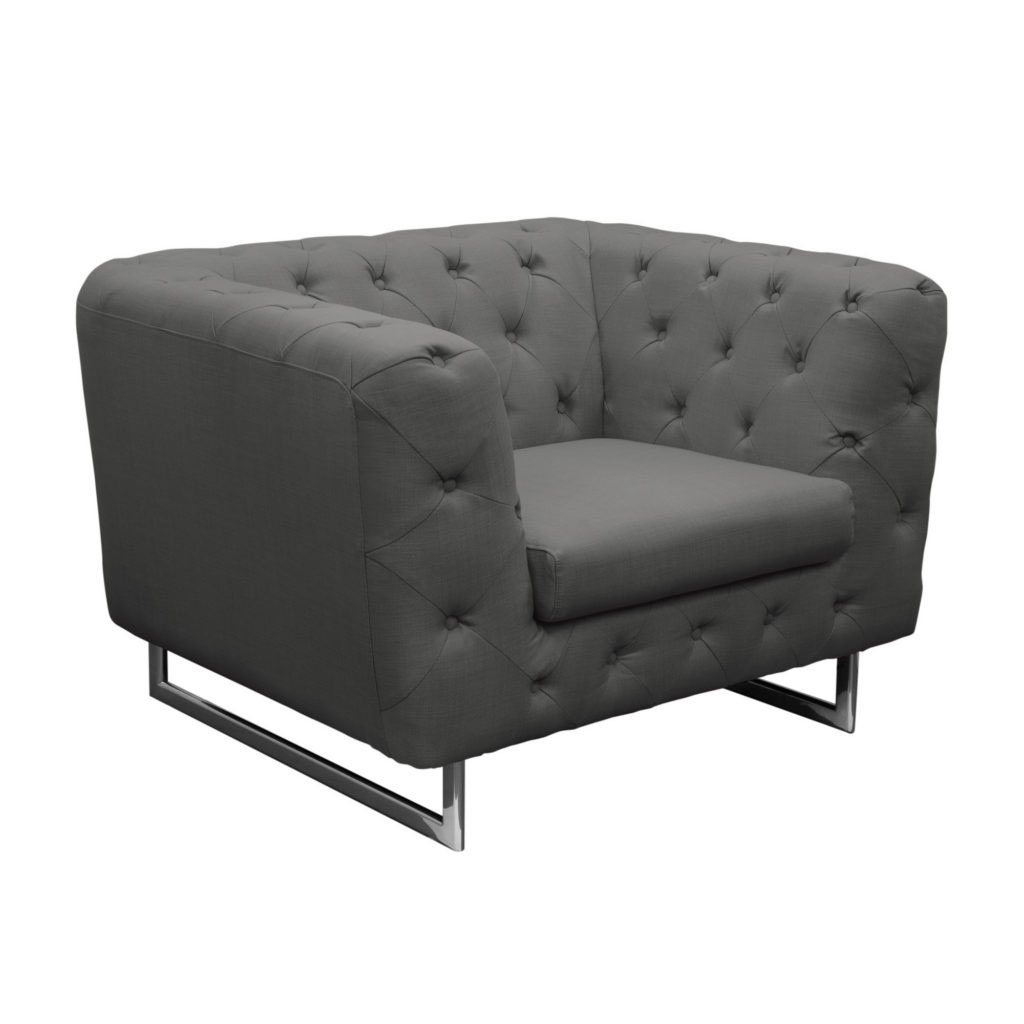 Catalina Tufted Chair with Metal Leg in Grey Fabric