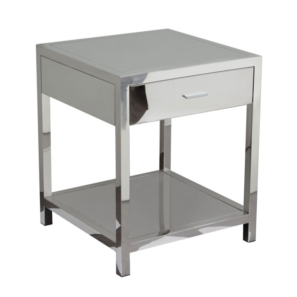 Corleo 1-Drawer Accent Table in Polished Stainless Steel