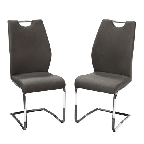 Set of (2) London Dining Chairs in Grey Fabric with Chrome Base