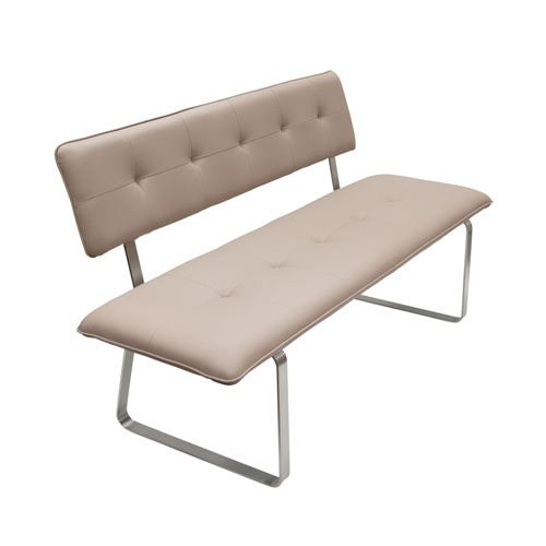 Maddox Bench with Tufted Seat & Back & Stainless Steel Base – Taupe