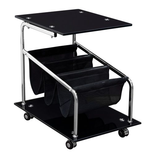Rocket Castered Accent Storage Table with Black Glass Top and Base