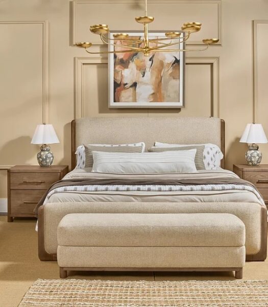 Cama contemporanea de madera tapizada